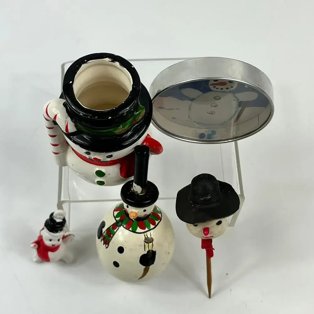 Vintage Snowman Figurine Lot Japan Ceramic Resin Pick Top Ornaments Holiday 5 Pc